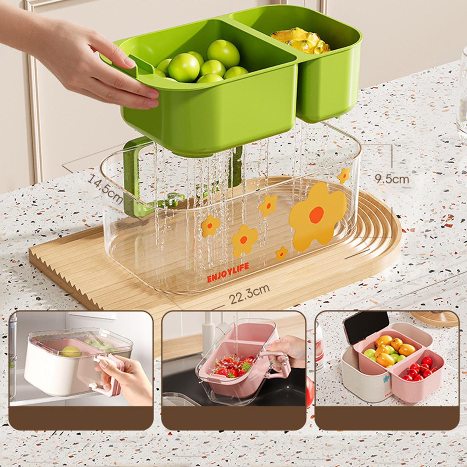 

Drain Basket Fruit Strainer Colander Double Layer Container Food Storage Fruits Vegetable Washing зелений
