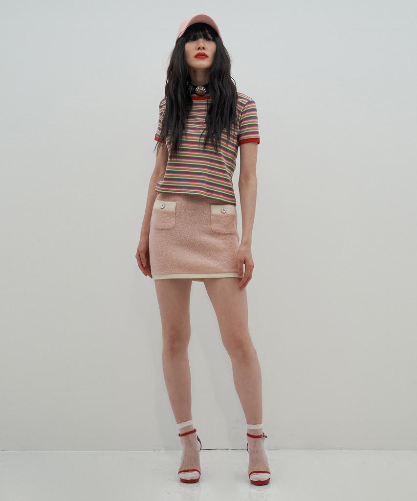 Untage Rib Waist Mini Knit Skirt (Pink)_Utw-Sc02