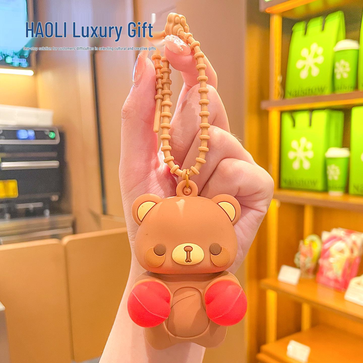 Creative Silicone Stress Relief Bear Keychain - Cartoon Boxing Doll Pendant Gift