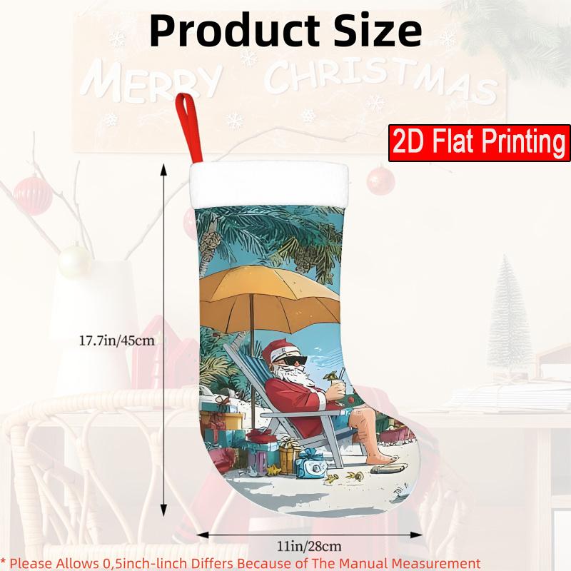Christmas Decoration Fireplace Hanging Stocking 1pc Santa Claus Tropical Beach Christmas Socks - Suitable for Christmas