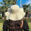 French Style Pearls Strap Straw Hat Wide Brim Women's Sun Hat Ins Folding Straw Hats  Girls
