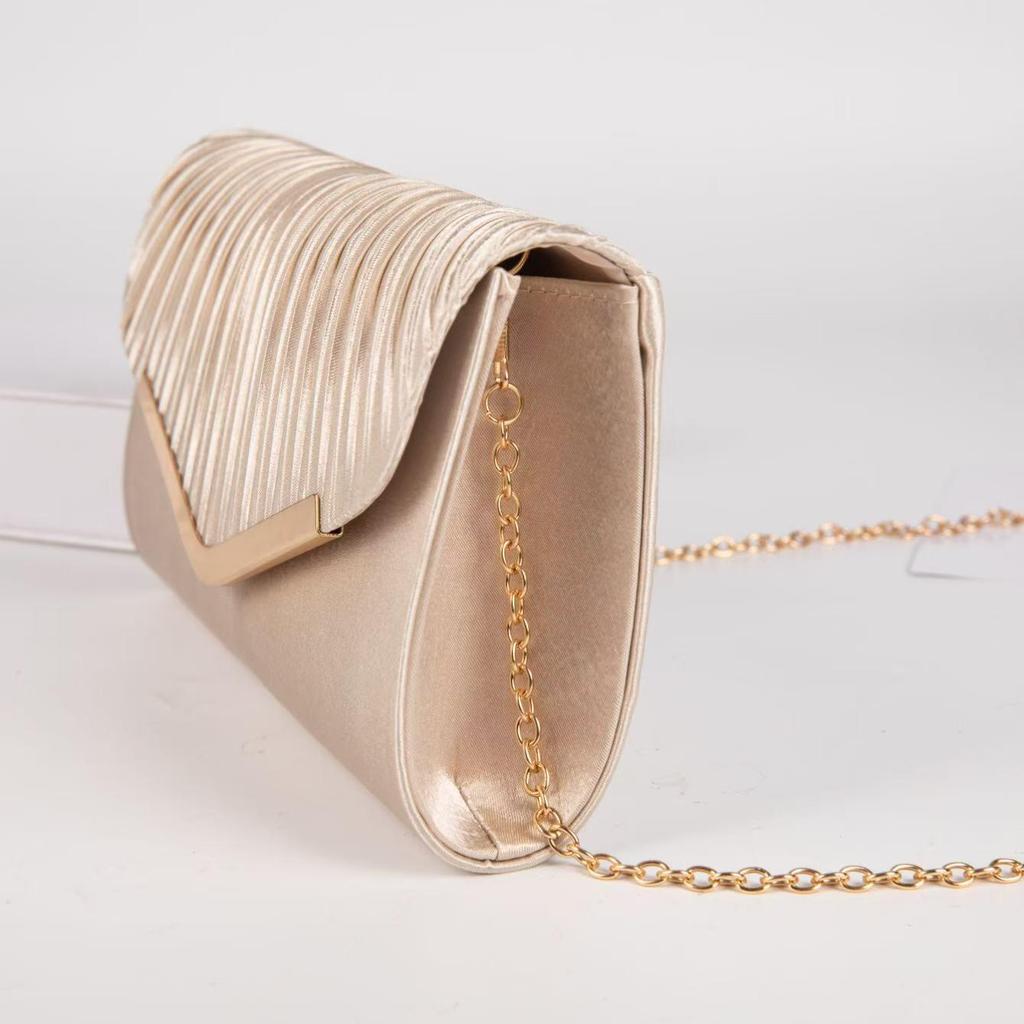 Satin Pleated Evening Clutch Crossbody Bag for Ladies
