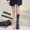 Knight boots long boots women's 21 autumn and winter new versatile elastic thin boots lace-up high boots flat bottom but knee boots
