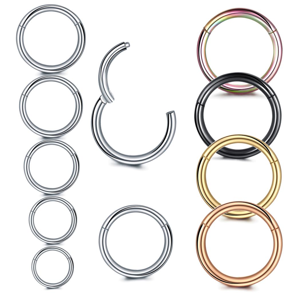 10pcs/lot Steel Hinged Segment Nose Hoop Rings Septum Piercing Daith Hoop Earring Lip Cartilage Piercings Women Jewelry 14G-20G