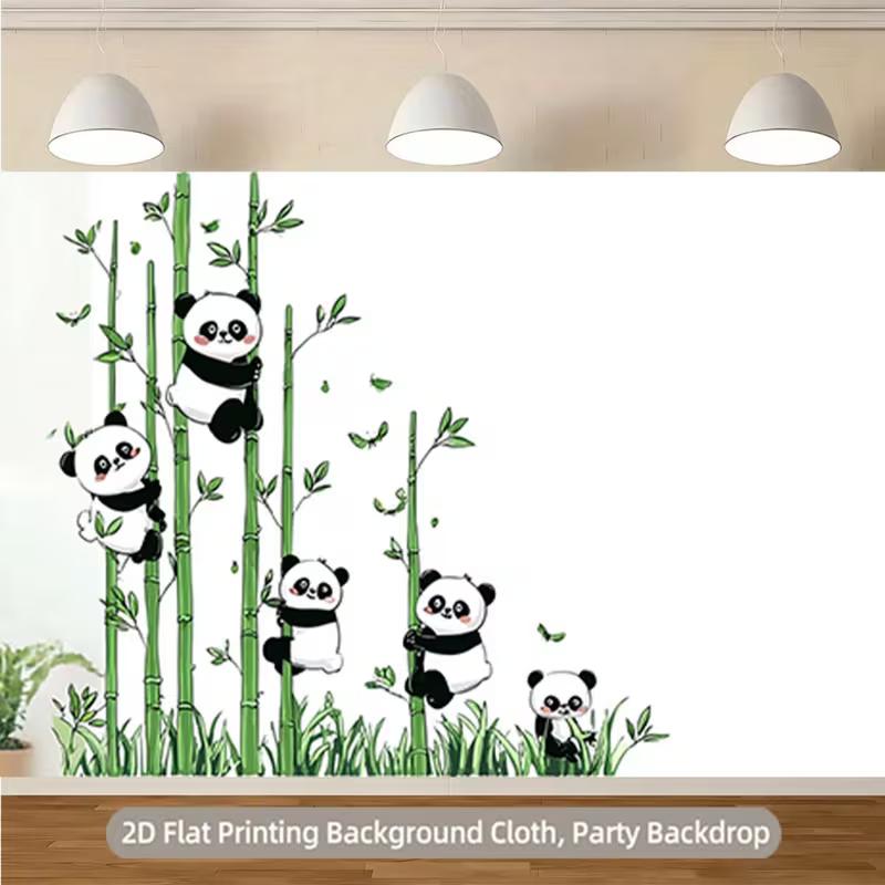 2D Flat Print Panda Bamboo Backdrop Nursery Room Background Cloth