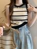 Women's French Retro Striped Knitted Tank Top - Color Block Sleeveless Base Shirt