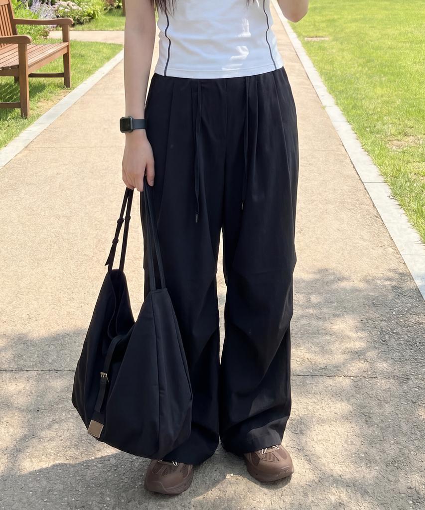 BASIC HOUSE Women'S Breathable Elastic Waist Wide Pants Black
