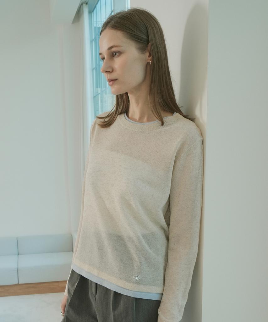 VLETI Linen Blend Contrast Layered Embroidery Knit (Linen)