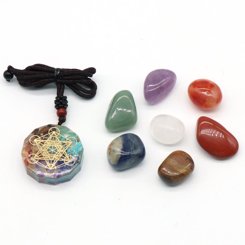 Natural Crystal Stone Set Chakra Healing Gemstone Quartz Mineral Ornament Gemstone Resin Pendant Gifts Box Home Decor for Gift