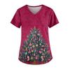 Ladies' Fashionable V-neck Pocket Short Sleeved Christmas Tree Printed Caregiver Uniform