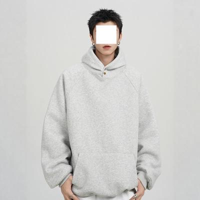 Heren Zware Kwaliteit 300G Knopen Hoodie – Trendy Herfst/Winter Losse Pasvorm, Effen Kleur, Veelzijdige Amerikaanse Stijl Sweatshirt Jas