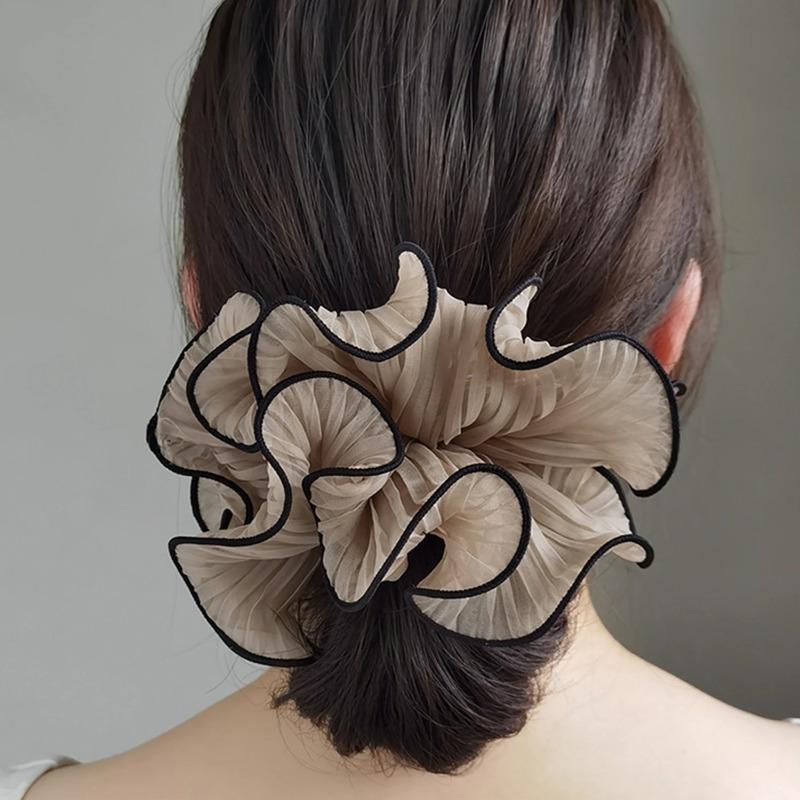 4Pcs White Black Coffee Pink Elegant Wide Brim Scrunchies for Women and - Large Contrast Binding Hair Ties for Simple Style Ponytail Holder