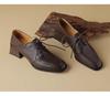 Retro Preppy Mid-Heel Square-Toe Leather Loafers with Deep-Mouth Lace-Up and Kitten Heel for Women