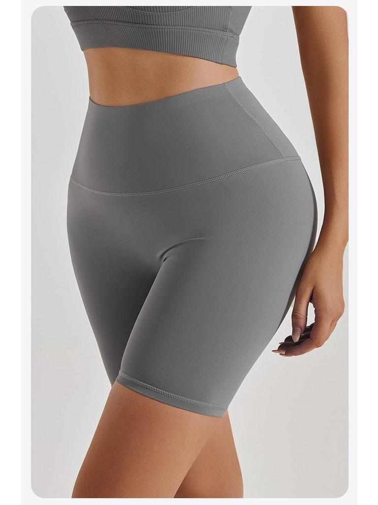 High-Waist Nude Yoga Shorts - Seamless, Hip-Lifting, Women's Fitness Wear