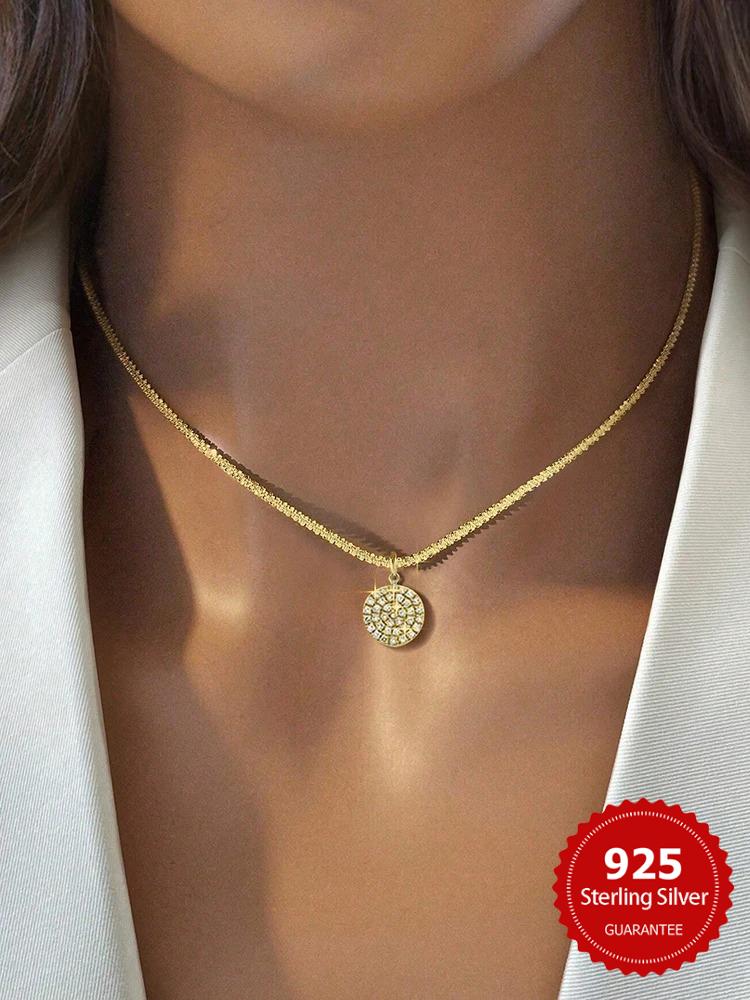 925 Sterling Silver Simplicity Classic Gorgeous Zircon Round Necklace For Women Anniversary Party High Quality Fine Jewelry
