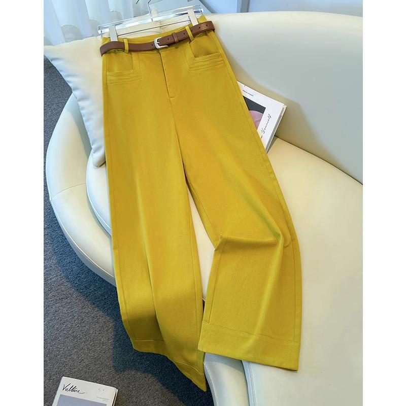 2025 Khaki High-Waisted Wide-Leg Pants for Women - Spring/Autumn Casual, Slimming, Versatile, Straight-Leg Design