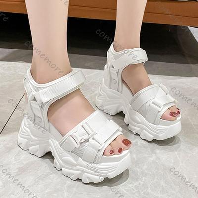 Comemore Plateau-Sportsandalen für Damen Weiß Schwarz 11cm Super High Heels Damenschuhe Lässig Dicke Sohle Sandalen