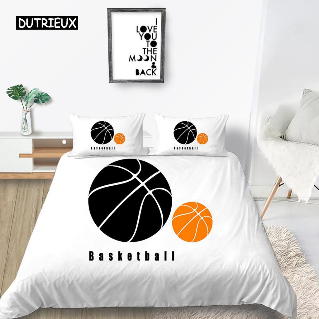 Basketball Duvet Cover Set Polyester Hand Catching Fire Basketball Sports Themed Bedding Set Queen Size Soft 2/3pcs Quilt Cover