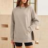 Damen Pullover Sweatshirt Oberteil mit Halsausschnitt, Langarm und Seitenschlitzen