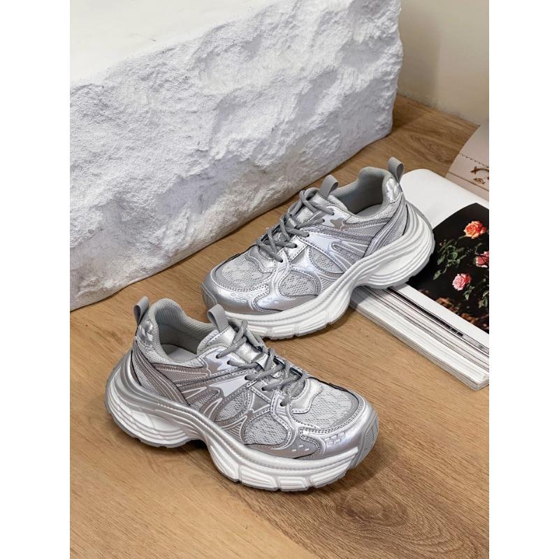 Early spring new casual platform women's shoes breathable double mesh round head women's versatile women's single shoes dad shoes women's tide