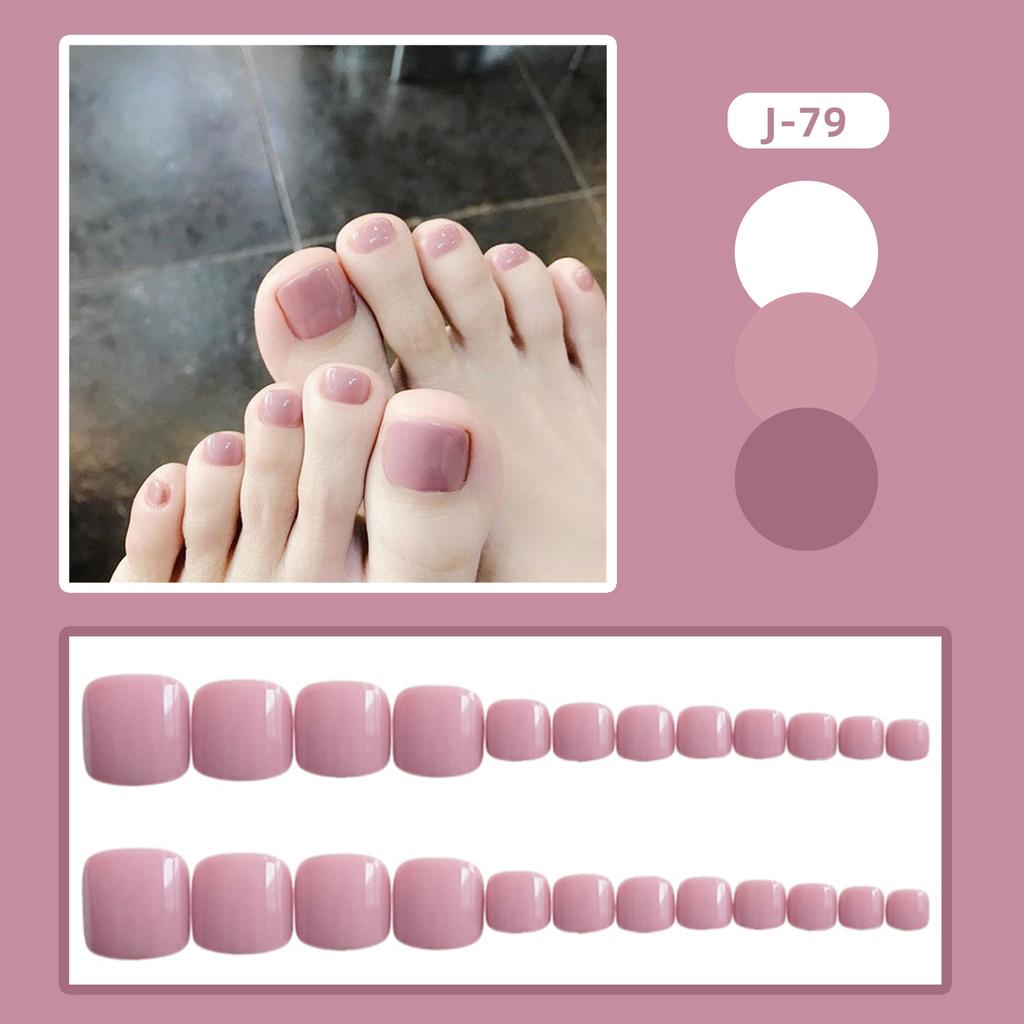 24Pcs Glossy Lake Blue Press On Toenails Full Coverage Artificial Acrylic Fake Toe Nails Removable Wearable Nail Art