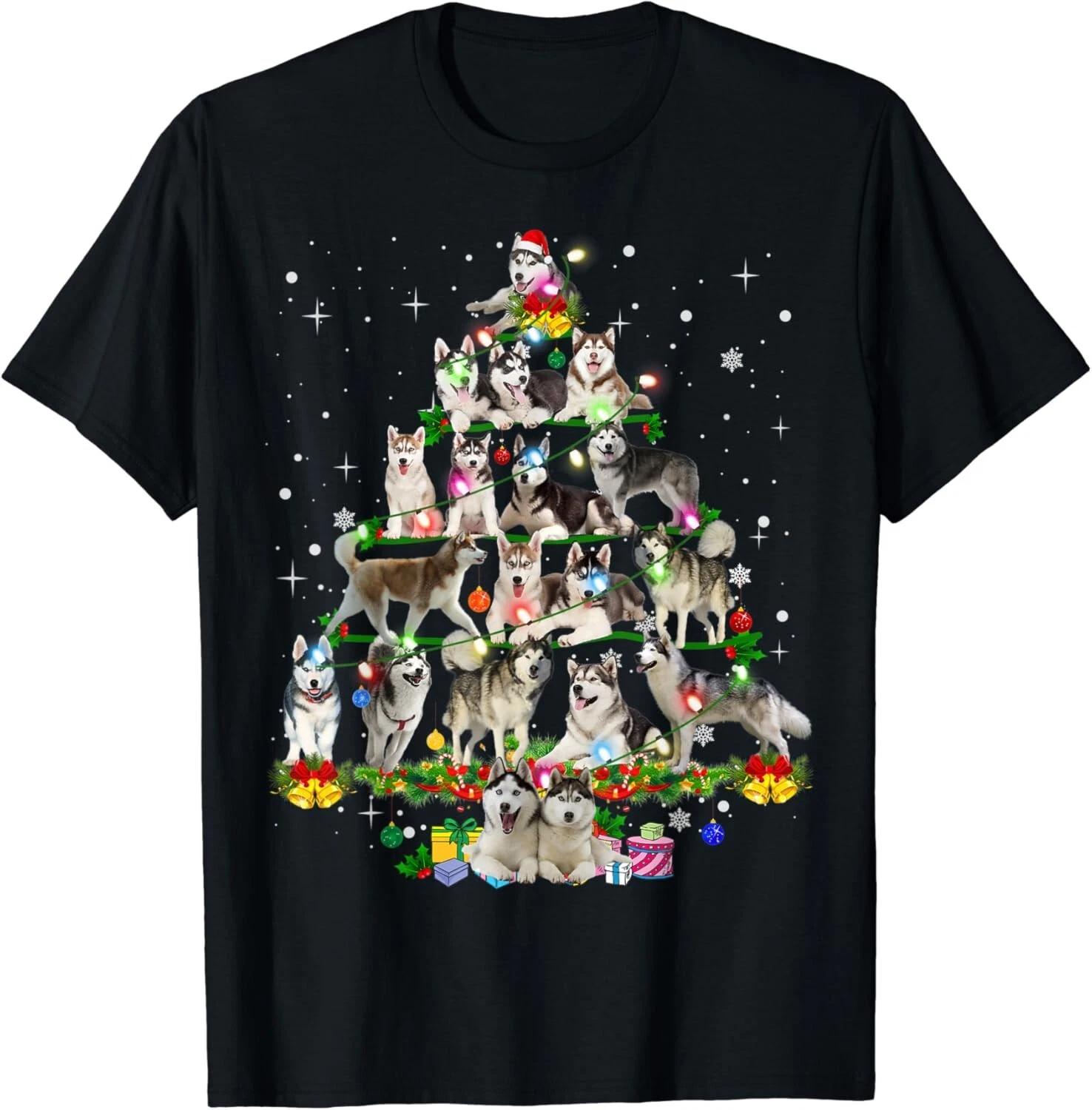 

Funny Siberian Husky Christmas Tree Xmas Dog Dad Mom Gift Unisex T-Shirt XL