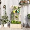 Raised Bed with Drainage Holes, Wood Planter with Trellis for Climbing Plants To Grow Vegetables, Flowers, Natural