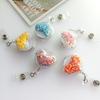 New Style Name Tag with Cartoon Snap Fastener  Elastic Snap Fastener  Flowing Sand Heart Resin Work ID Card Hanging String Clip  Clip Holder