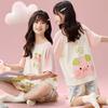 Cotton Short Sleeve Pajama Set Girls Cartoon Print Loose Sleepwear Home Outfit 2025