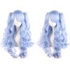 80cm Long Curly Cosplay Wig with 2 Ponytails Women Layered Wigs Pink Blue Gold Curly Wigs  Carnival