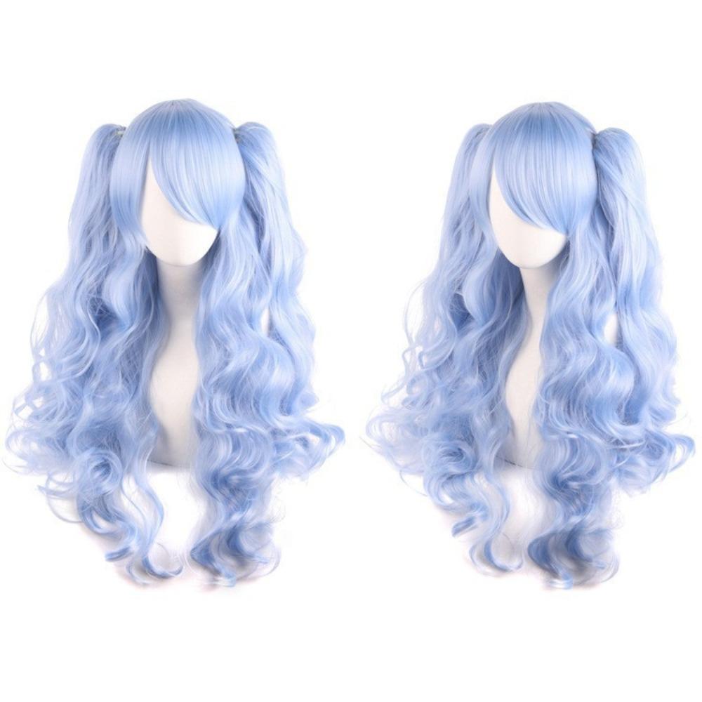 80cm Long Curly Cosplay Wig with 2 Ponytails Women Layered Wigs Pink Blue Gold Curly Wigs  Carnival