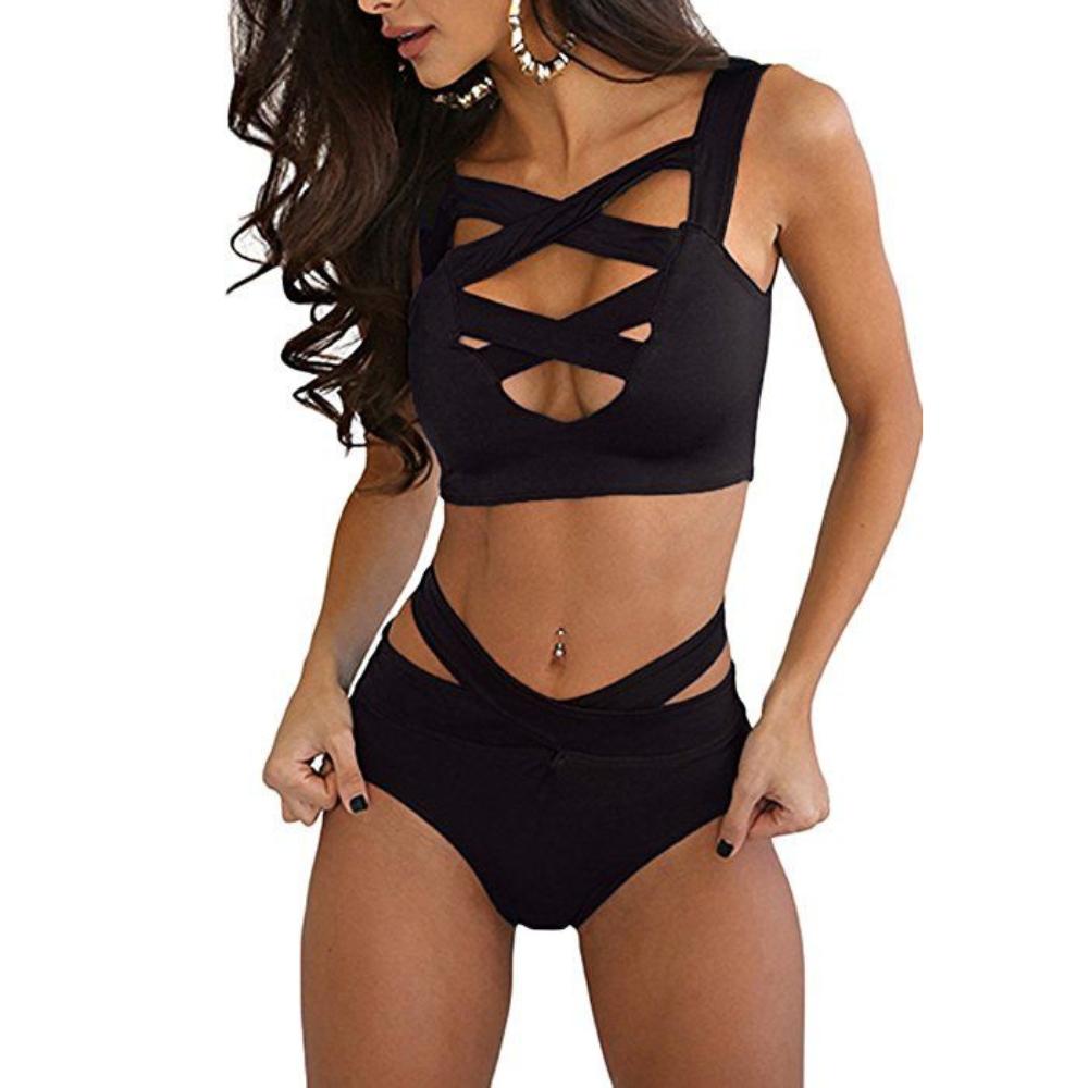 Bikini plavky plážové oblečení sportovní bazén černé vysoký pas M Bikini plavky plážové oblečení sportovní bazén černé vysoký pas M