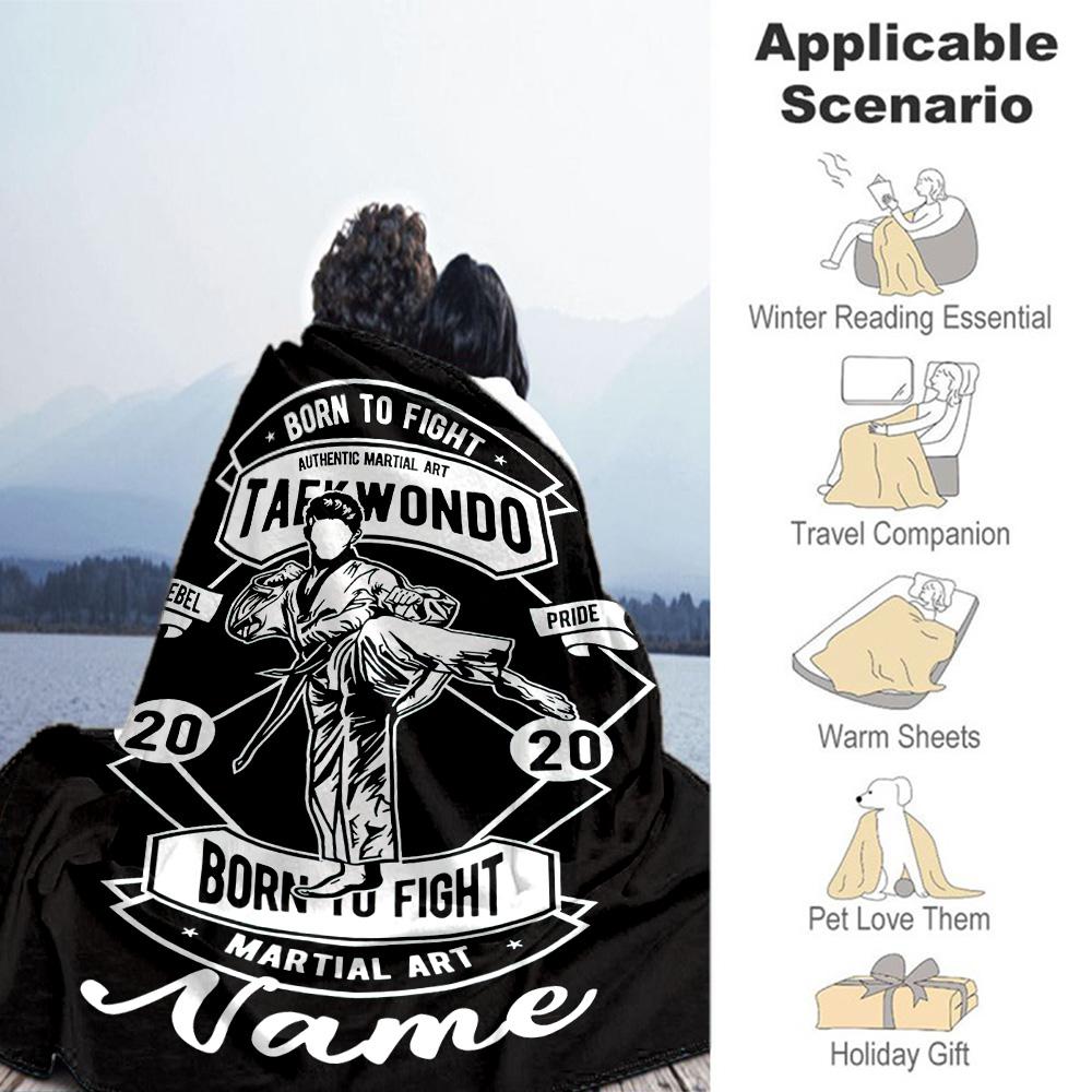 Black Belt Taekwondo Customize Text Blanket Lightweight Personalized Blanket Soft Warm Cozy Throw For Home Decor Bedding Office Picnics All-Season Use
