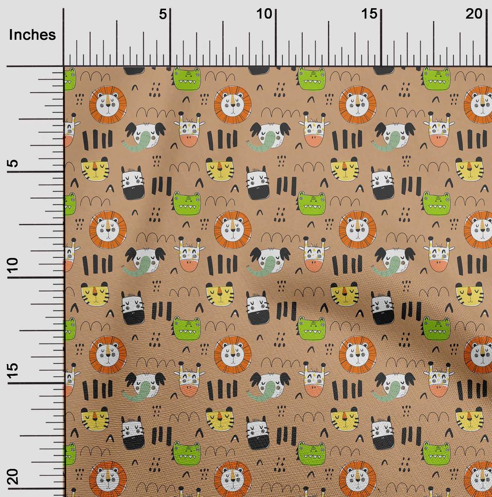 oneOone Cotton Flex Brown Fabric Kids Animal Quilting Supplies Print Sewing Fabric by The Yard 40 Inch