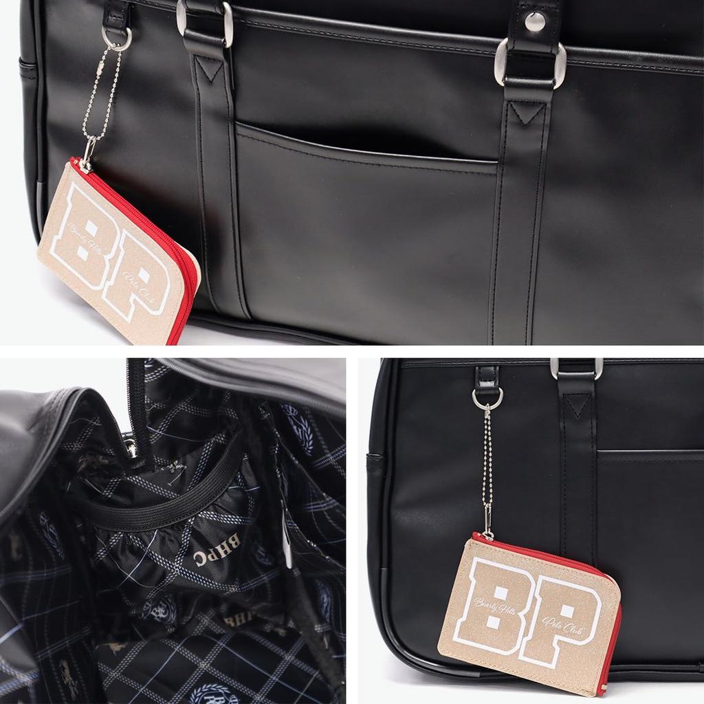BEVERLY HILLS POLO CLUB Faux Leather School Bag Boston Bag Brown Black High School Girls Boys with Pouch bp002 Beige Water-repellent (Black [23])