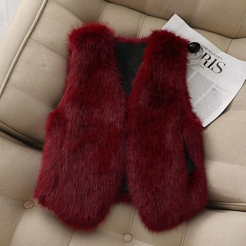 Herbst Winter Faux Fuchs Pelz Weste Kurzer Roter Mantel für Damen Süße und Warme Oberteile