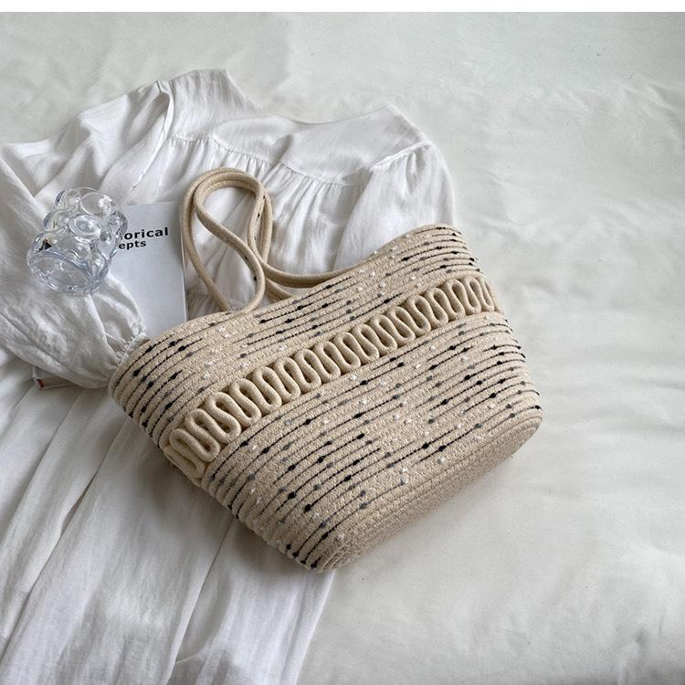 

Новая летняя вместительная французская плетеная сумка из травы для отдыха на море, пляжные сумки на одно плечо с выемкой из хлопчатобумажной нити чёрный