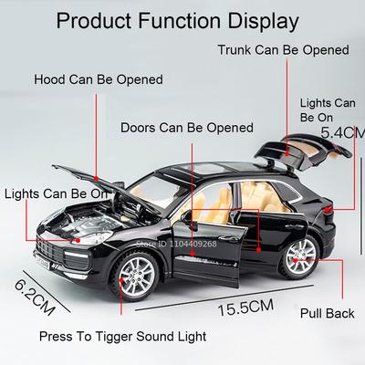 1:32 Cayenne Turbo Taycan Luxury Car Model Toy Diecast Metal Sound Light Pull Back Miniature Supercar Models Holiday Presents