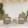 Garden Chairs with Cushions 2 Pcs Beige Poly Rattan & Solid Wood
