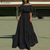ZANZEA Women Casual Loose Off Shoulder Holiday Beach Long Dress