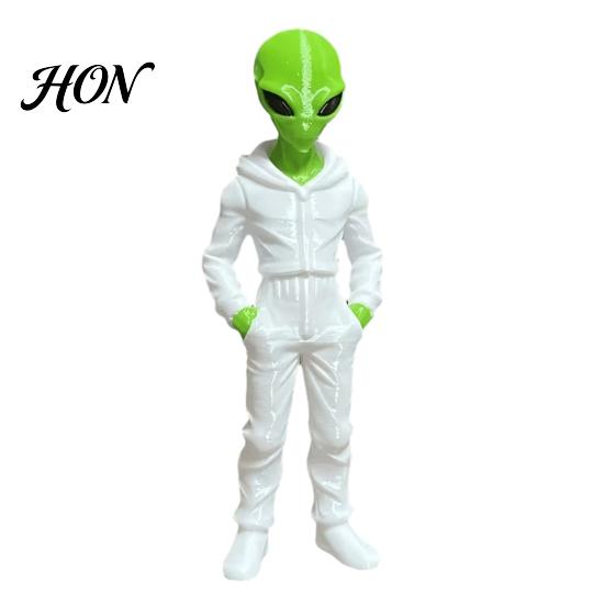 Statua Figurinea Aliena Stampata in 3D con Felpa, Figurinea Verde, Scultura Decorativa da Collezione Stile Street Sci-Fi, Decorazione da Scrivania Sci-Fi