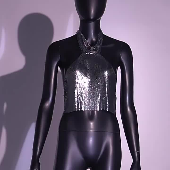 High-Necked Vest Metal Sequins Chest Chain, Personality Party Style Nightclub Body Chain, Necklace Women's Small Suspender Top Special Fashion Decorat
