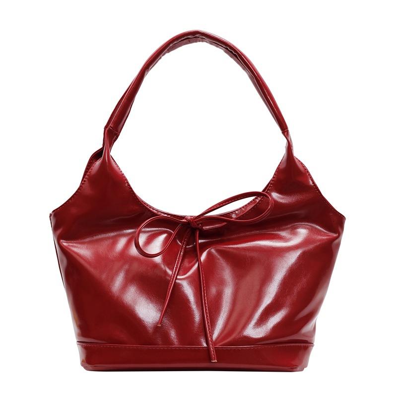 Popular Retro Bow Bucket Crossbody Tote Bag Women's Casual Premium Underarm Handheld Red Wedding Bag