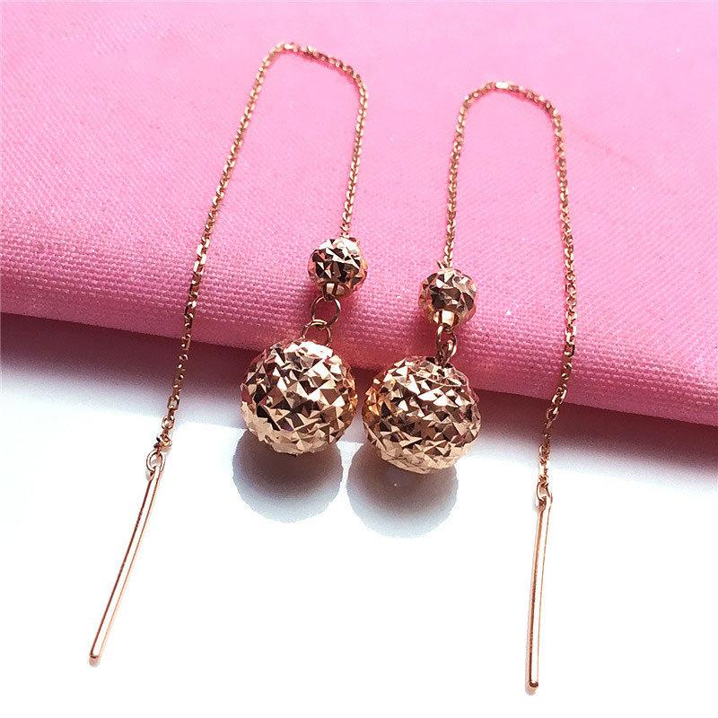 Purple Gold-Plated Rose Gold Fashionable Long Pure Shiny Exquisite Round Ball Pendant Earline