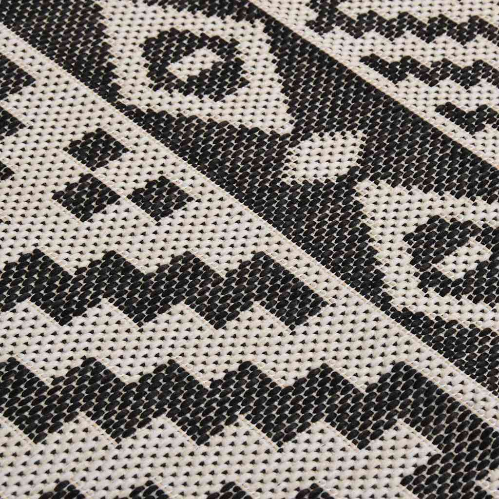 VidaXL Outdoor-Teppich Flachgewebe 100x200 cm Schwarz Gestreift