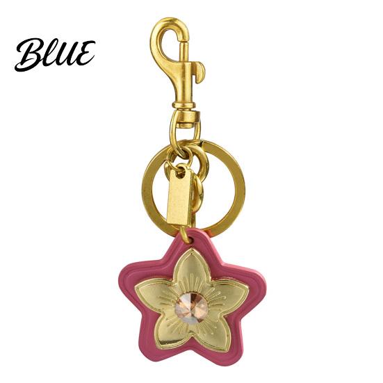 Decorative Keychain Charm Pendant Pink-Edged Star Rhinestone Flower Design Key