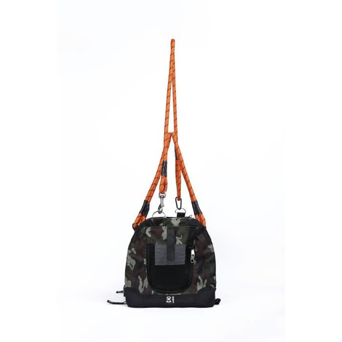 Sac de transport - M PETS - REMIX 2 en 1 Camouflage &amp; Orange - 41 x 28 x 28 cm - Pliable - Léger - Ceinture baudrier