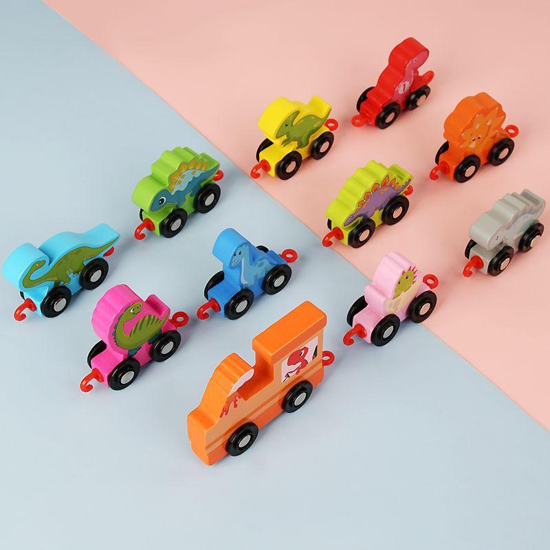 Children'S Educational Wooden Digital Small Train Early Education Enlightenment Dinosaur Assembly Drag Building Block Toy Car