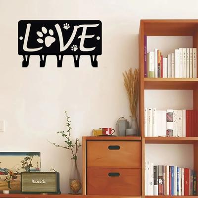 Love with Dog Paw Rack Hanger & Dog Leash Organizer Metal Wall Art Wall-Mounted Hooks Decorative Iron Art for Pet Enthusiasts