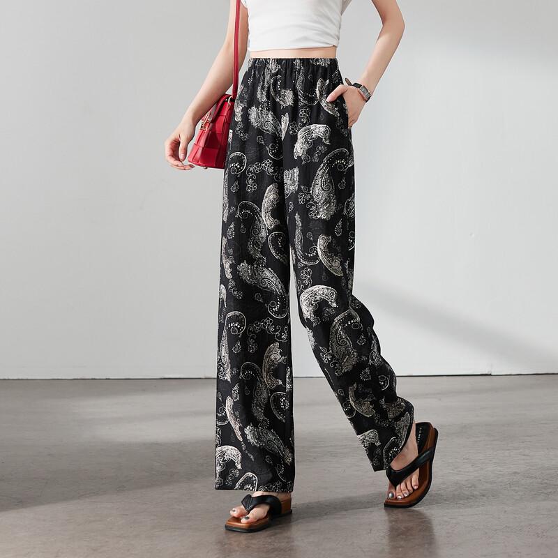 SOFSIL Women's Retro Paisley Print High-Waist Wide-Leg Pants